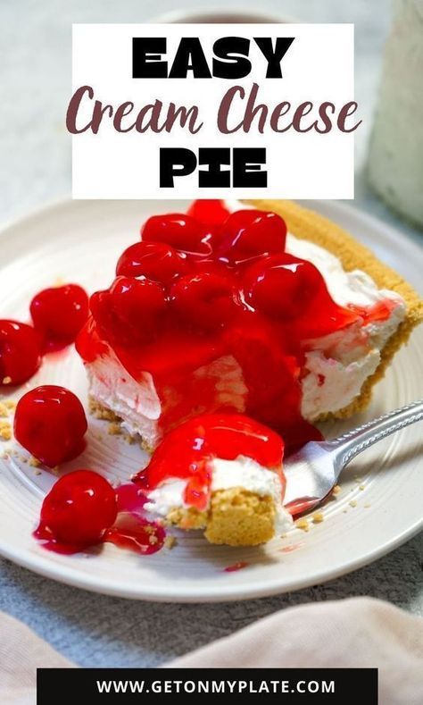 This Cream Cheese Pie is so delicious and super easy to make! Made without condensed milk, this pie is light, fluffy and beautiful to boot! It requires no baking and is perfect for a quick, easy dessert and always crowd-pleasing at a potluck! No Bake Cream Cheese Pie, Easy Cream Cheese Pie, Recipes Using Cream Cheese, Winter Salad Recipes, Pies Recipes, Cream Cheese Pie, Make Cream Cheese, Cheese Pie, Make Ahead Desserts