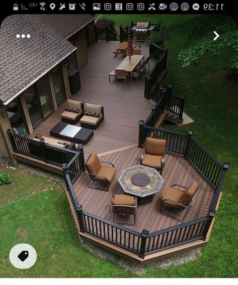 Dream Decks And Patios, Deck Design Ideas Layout, Deck Off Back Of House, Two Level Deck, Asma Kat, Big Deck, Amazing Backyard, Patio Deck Designs, Deck Designs Backyard