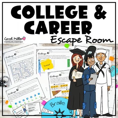 College and Career Awareness Escape Room | College and Career Exploration Student Activities College Events, Career Exploration High School, College And Career Week, Career Exploration Activities, Middle School Counselor, 2025 Summer, Explorers Activities, Counseling Lessons, Guidance Lessons