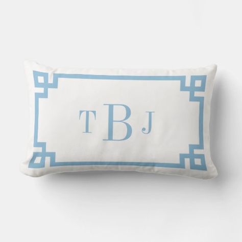 $49.35 | TBJ Sky Blue Greek Key Monogram Lumbar Pillow #preppy, girly, cute, geometric, greek key, girls bedroom, teen bedroom, preppy decor, monogrammed throw pillows, monogram Blue Bed Pillows, Bedroom Preppy, Greek Key Pillow, Preppy Monogram, Bedroom Teen, Preppy Decor, Monogram Throw Pillow, Monogram Pillows, Modern Throw Pillows