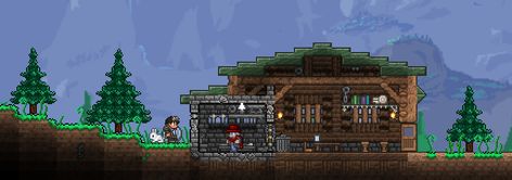 Town Jail.  Different materials concept could also be used for "side workshop" area. Terraria Workshop, Terraria Castle, Terraria Base, Terraria Design, Terrarium Base, Terraria House Ideas, Terraria House, Terraria Builds, Side Scroller