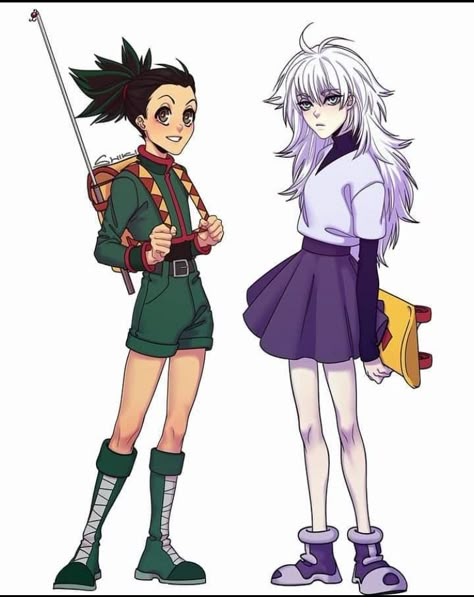 Gon And Killua Genderbend, Killua Female Version, Gon Cosplay Woman, Gon And Killua Costume, Gon And Killua Halloween Costume, Hunter X Hunter Genderbend, Halloween Costumes Anime Characters, Killua Chimera Ant Arc Outfit, Killua Genderbend