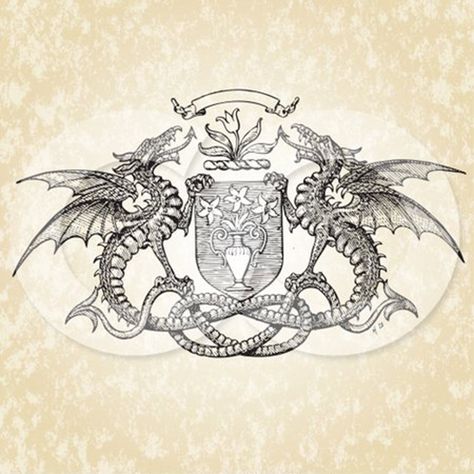 Best Vector - Dragon Crest Fantasy Coat Of Arms, Shield Illustration, Fantasy Coat, Dragon Tattoo Vector, Illustration Easy, Hatch Drawing, Crest Tattoo, Antique Background, Heraldry Design