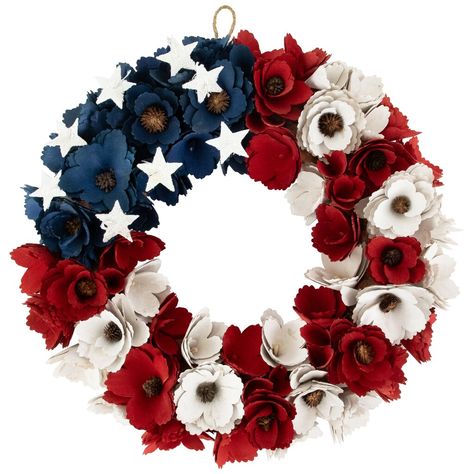 Northlight Americana Floral Flag Wooden Wreath - Unlit - 15" | Michaels Veterans Wreath, Fourth Of July Party, Wooden Wreath, Flag Wreath, Material Wreaths, Wooden Wreaths, Blue Wreath, The American Flag, Christmas Central