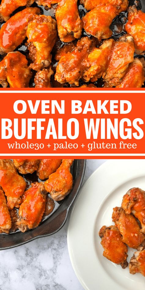 These Oven Baked Buffalo Wings have a little heat and a whole lot of flavor! Plus they're Whole30, Paleo, & gluten free! Paleo Wings, Gluten Free Wings, Oven Baked Buffalo Wings, Oven Baked Chicken Wings Buffalo, Franks Red Hot Buffalo Chicken Wings, Cauliflower Buffalo Wings Baked, Baked Buffalo Chicken Wings, Wings Recipe Oven, Keto At Buffalo Wild Wings