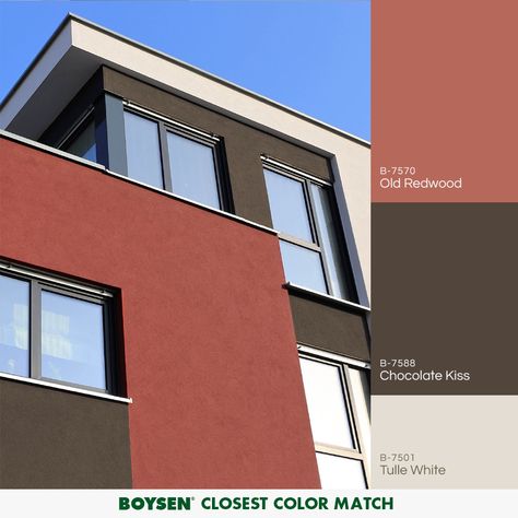 Red And Grey Exterior House, Exterior Facade Color Palette, Red Brown House Exterior, Colour Palette For Exterior Of House, Neutral Color House Exterior, Brown House Colors Exterior, Facade Color Combination, Brown House Exterior Ideas, Dark Exterior House Colors Modern