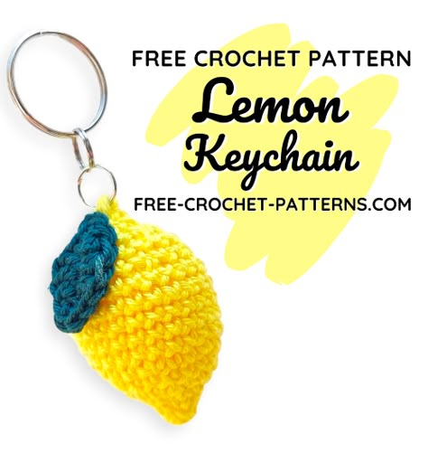 Free Crochet Pattern Lemon Keychain • Free Crochet Patterns Knitted Keychain Pattern Free, Lemon Crochet Keychain, Crochet Keychains Pattern, Crochet Key Rings Free Pattern, Crochet Lemon Pattern Free, Crochet Key Chains Free Pattern, Free Crochet Keychain Patterns, Lemon Crochet Pattern, Crochet Keychain Free Pattern