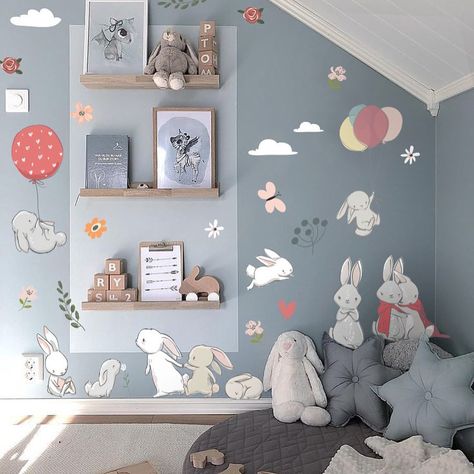 Bedroom Art Painting, Fabric Stickers, Bedroom Stickers, Bunny Room, Diy Mural, Wall Fabric, Temporary Housing, Childrens Bedroom Decor, Nursery Wall Murals