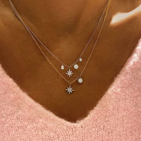 Layered Diamond Necklace, Delicate Diamond Necklace, White Gold Diamond Necklace, Diamond Charm Necklace, Diamond Star Necklace, Gold Initial Ring, Starburst Necklace, Gold Starburst, Diamond Initial Necklace