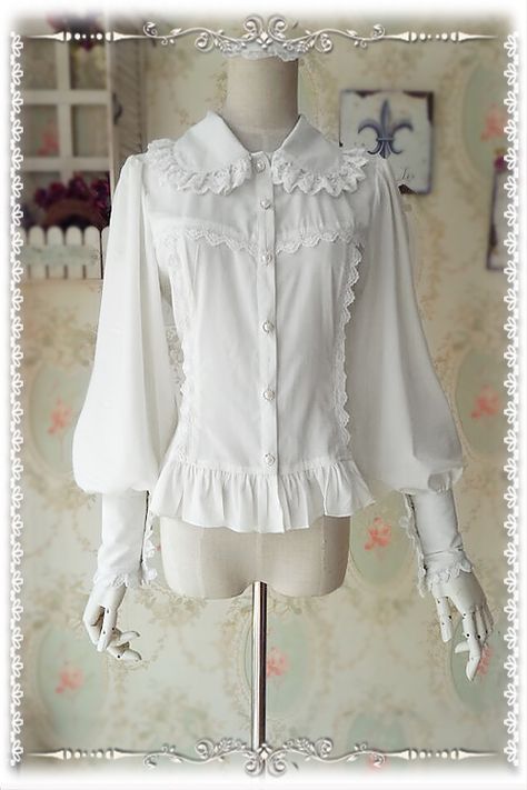 Leg Of Mutton Sleeve, Frilly Dresses, White Long Sleeve Blouse, Girls Blouse, Chiffon Long Sleeve, Fashion Design Clothes, Online Dress Shopping, Beautiful Blouses, Lolita Dress