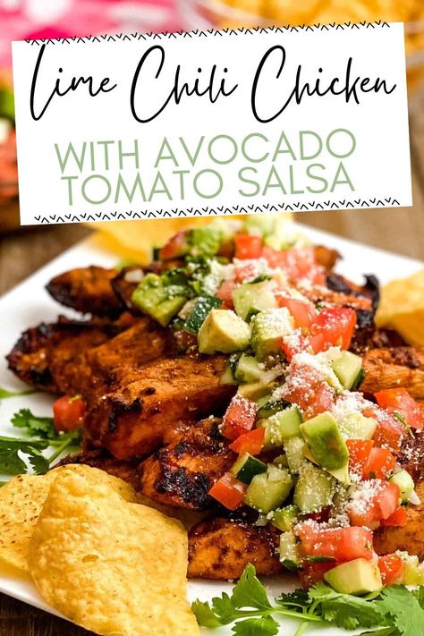 Cilantro Lime Chicken With Mango Avocado Salsa, Fiesta Lime Chicken With Avocado Salsa, Fiesta Lime Chicken, Chicken With Avocado, Spicy Grilled Chicken, Corn Salsa Recipe, Chili Lime Chicken, Mango Avocado Salsa, Liver Recipes