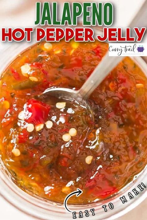 Homemade sweet and spicy jalapeno jelly is amazingly easy to make spread for toast, crackers, use as glaze or sauce over roast pork. #hotpepperjelly #jalapenojelly #hotjelly #pepperjelly #jellyrecipe #homemadejelly #spicyjelly #sweetandspicy #jelly #jalapeno #hotpeppers #snack #crackerspread #spread #cannning #canningjelly Jalapeño Pepper Jelly Recipe, Jalapeño Jelly Recipe, Jalapeno Jelly Recipe Canning, Easy Pepper Jelly Recipe, Jalepeno Recipes Jelly, Mixed Berry Jalapeno Jelly, Jalapeño Jelly Recipe With Powdered Pectin, Easy Pepper Jelly, Jalapeno Pepper Jelly Recipe