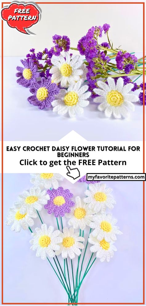 Easy Crochet Daisy Flower Tutorial for Beginners Crochet Flowers Daisy Free Pattern, Easy Crochet Daisy Pattern Free, Free Crochet Daisy Flower Pattern, Daisy Amigurumi Free Pattern, Crochet Daisy Pattern Free, Daisy Flower Tutorial, Easy Crochet Daisy, Amigurumi Daisy Flower Free Pattern, Daisy Crochet Pattern