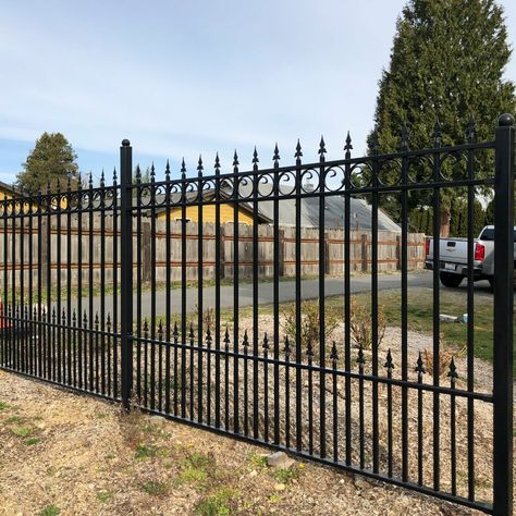 Metal Fence With Brick Columns, Iron Fence With Brick Columns, Wood And Welded Wire Fence, 6ft Black Chain Link Fence, Black Welded Wire Fence, Iron Fence Panels, Cedar Fence Posts, Steel Fence Panels, Metal Gates Design