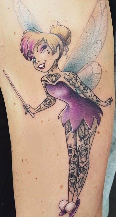 Punk Tinkerbell, Small Tattoos Minimalist, Dark Disney Tattoo, Tinker Bell Tattoo, Memorial Tattoo Designs, Tattoo Design Tattoo, Disney Princess Tattoo, Tattoos Sleeve, Princess Tattoo