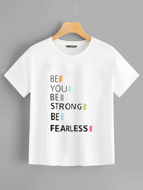 Slogan Print T-shirt -SHEIN(SHEINSIDE) Shein Men, Slogan Tshirt, Be Strong, Direct To Garment Printer, Tshirts Online, Shirt Online, Sri Lanka, Casual Chic, Tshirt Print