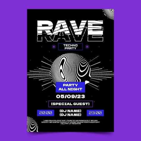 Vector gradient rave party poster templa... | Premium Vector #Freepik #vector #rave #acid-design #techno-poster #techno-flyer Rave Design Poster, Rave Poster Design, Techno Party Poster, Rave Vibe, Techno Poster, Acid Design, Rave Poster, Rave Design, Rave Flyer