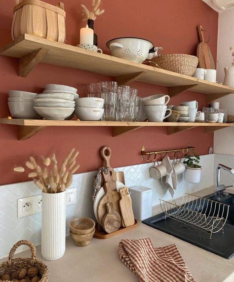 Boho Modern Kitchen, Terracotta Kitchen, Rental Kitchen Makeover, Simple Kitchen Design, Rental Kitchen, Casa Vintage, Small Home Office, Boho Kitchen, Simple Kitchen