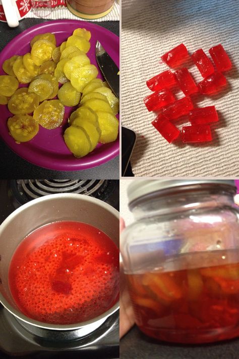 Jolly rancher cherry flavored pickles Jolly Rancher Pickles, Candied Pickles, Flavored Pickles, Jolly Rancher Flavors, Crispy Pickles Recipe, Pickle Vodka, Pickle Recipes Homemade, Dill Pickle Recipe, Pickled Onion