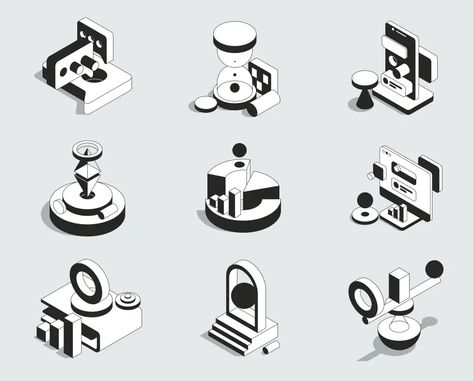 9 Isometric 3D Abstract Illustrations Isometric Logo, Isometric Icons, Isometric Illustration, 3d Abstract, Free Illustrations, Design Projects, Illustrations, Black And White, ? Logo