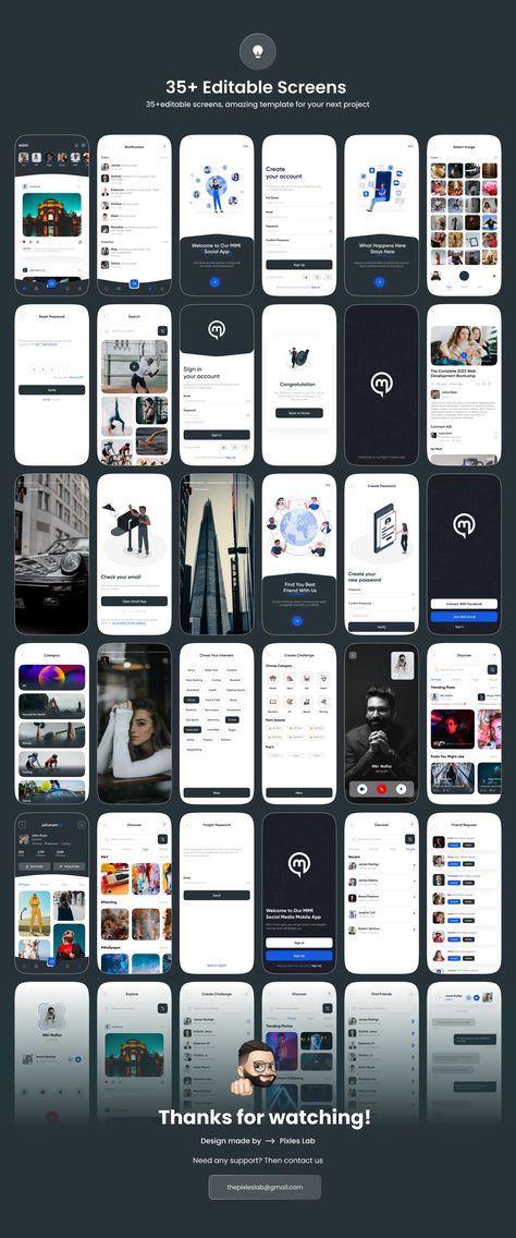 MIMI - Social Media App UI Kit Social Media App Design, Social Media App Ui, App Interface Design, Medium App, App Interface, Web Themes, App Ui Design, Web Layout, Ui Kit