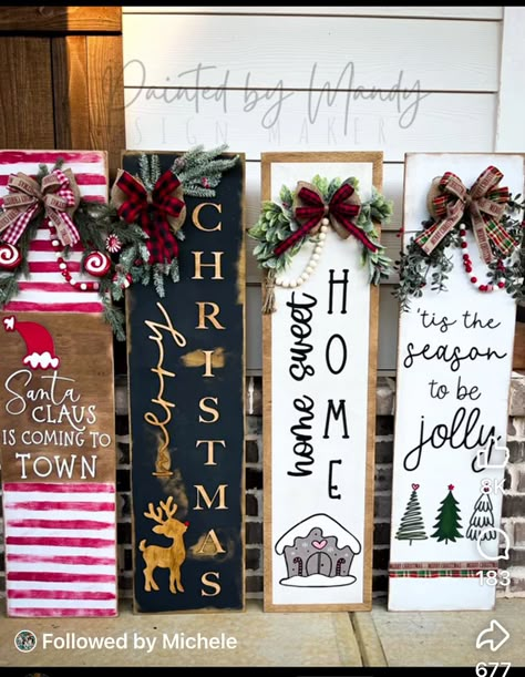 Christmas Signs Wood Front Porches, Door Leaners, Crate Projects, Christmas Wooden Signs, Door Signs Diy, Pallet Christmas, Signs Diy, Christmas Crafts To Make, Christmas Decorations Diy Outdoor