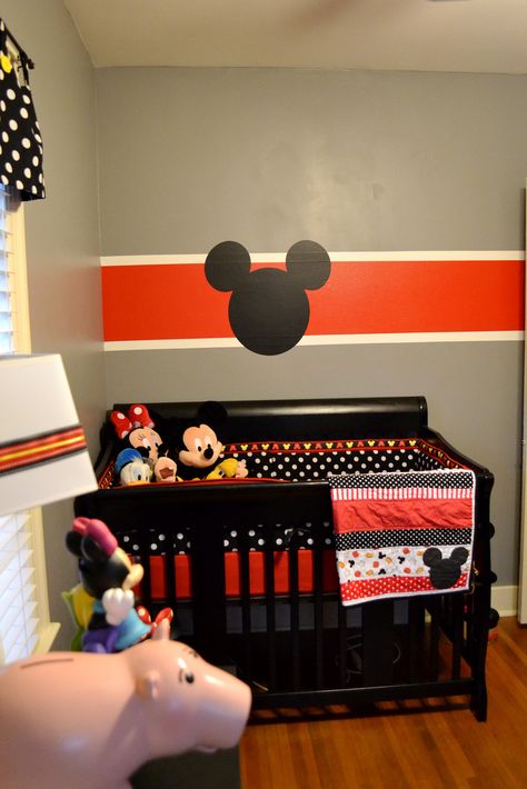 Mickey & Minnie Themed Room. Disney Never Gets Old Minnie Bedroom, Mickey Mouse Bedroom Decor, Mickey Mouse Room Decor, Mickey Mouse Nursery, Mickey Mouse Room, Mouse Nursery, Mickey Mouse Bedroom, Disney Themed Nursery, Nursery Ideas Boy