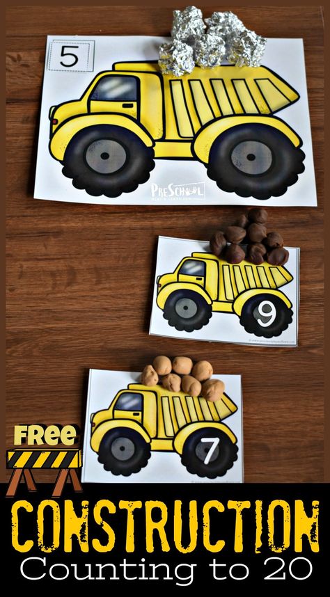 Construction Vehicles Preschool, Construction Playdough, Construction Activities Preschool, Construction Theme Preschool, Preschool Transportation, Preschool Construction, Counting Mats, Kissing Hand, Transportation Activities