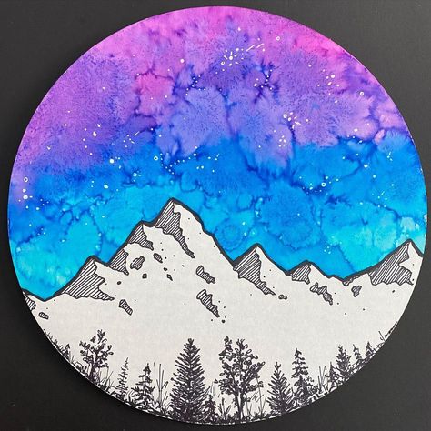 Jen Aranyi Landscapes, Jen Aranyi, Winter Mountains, Middle School Art Projects, Bookmark Ideas, 6th Grade Art, 4th Grade Art, 5th Grade Art, Liquid Watercolor