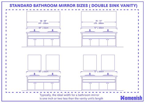 [Sponsored] Standard Bathroom Mirror Sizes (With 8 Drawings) - Homenish #bathroomvanitymirrorsinglesink Double Vanity Sink Ideas, Double Sink Bathroom Vanity One Mirror, Mirror Size Guide For Double Vanity, 60 Inch Double Vanity Mirror Ideas, Mirror Size For 60” Vanity, Double Sink Vanity Mirror, 60” Vanity Mirror, Mirror Size For 48” Vanity, Mirror Sizes For Vanity