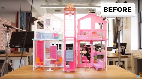 How To Makeover a Plastic Barbie House – Adventures in Barbie Collecting Homemade Barbie House, Interior Videos, Craft Shelves, Barbie Pictures, Diy Barbie House, Barbie Dreamhouse, Doll Furniture Diy, Diy Barbie Furniture, House Makeover