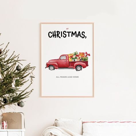 All Road Lead Home, Christmas Poster, Car With Gifts, Watercolor Prints, Digital Download, Vintage Kids Home Decor, Nursery Decor - Etsy Latvia Watercolor Prints, Home Christmas, Christmas Poster, Vintage Kids, Decor Nursery, Kids Home, Latvia, Vintage Children, Digital Printables