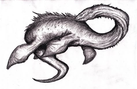 Loch Ness Monster, Plesiosaur Creature IV by KingOvRats.deviantart.com on @DeviantArt Monster Sketch, Monster Tattoo, Lake Monsters, Wave Drawing, Myths & Monsters, Monster Legends, Monster Drawing, Writing Fantasy, Sea Serpent