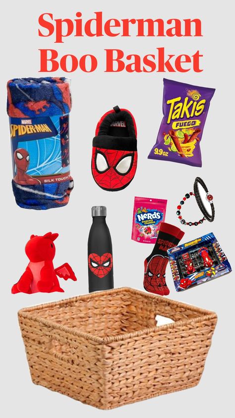 Spiderman Boo Basket Spiderman Boo Basket, Spider Man Gift Basket For Boyfriend, Spiderman Basket, Spiderman Gift Basket, Spiderman Christmas, Spiderman Gifts, Boo Baskets, Men Gift Basket, Boyfriend Gift Basket