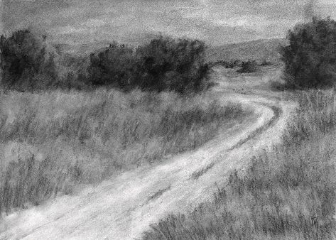 Easy Charcoal Drawings, Drawing Landscapes, Charcoal Ideas, Drawing With Charcoal, Charcoal Artwork, Youtube Drawing, Art Charcoal, Landscape Sketch, Charcoal Drawings