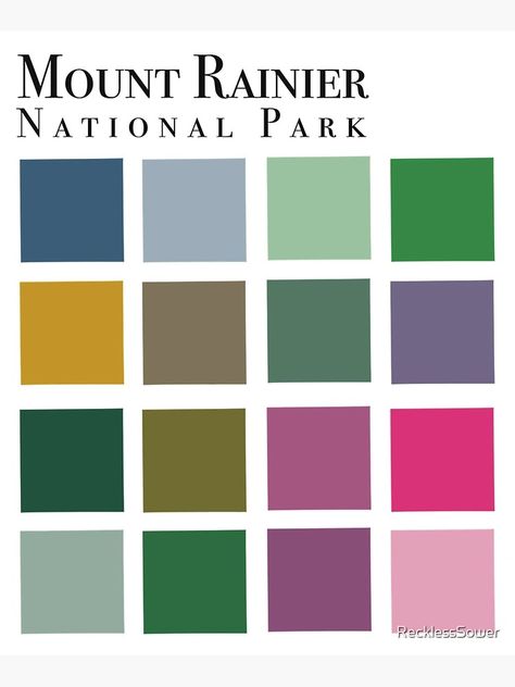 "Minimalist Mount Rainier National Park color palette" Sticker for Sale by RecklessSower | Redbubble National Park Color Palette, Yarn Color Combinations, Noah Kahan, Mount Rainier National Park, Mt Rainier, Rainier National Park, Color Meanings, Color Palette Design, Hozier