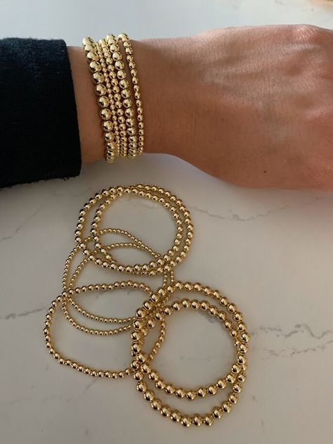 Gold Bracelet Beads, Gold Beads Bracelet, Gold Beaded Bracelets, Gold Bracelet Simple, Xmas Wishlist, Creative Jewelry Photography, Bracelet Stacks, Cuban Link Bracelet, Preppy Jewelry