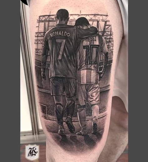 Ronaldo Tattoo Design, Cr7 Tattoo, Ronaldo Tattoo, Messi Tattoo, Polynesian Tattoo Sleeve, Soccer Tattoos, Messi Y Cristiano, Cristiano Messi, Cristiano Ronaldo And Messi