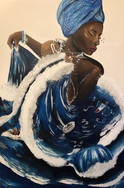 Yemaya Orisha, Orishas Yoruba, African Mythology, African Goddess, African Spirituality, Divine Nature, Afrocentric Art, Black Art Painting, Black Artwork