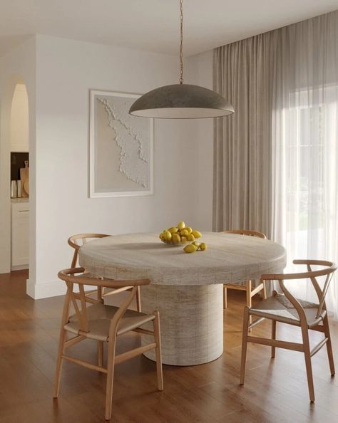 Travertine Dining Table, New House Living Room, Memories With Friends, Home Design Living Room, Coastal Interiors, Furniture Inspiration, Dining Space, Pool House, Round Dining