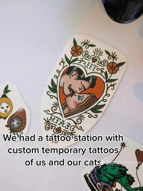 American Traditional Wedding Tattoo, Custom Temporary Tattoo Wedding, Tattoo Wedding Ideas, Traditional Tattoo Wedding Invitations, Tattoo Theme Wedding, Traditional Tattoo Wedding, Wedding Flash Tattoo Ideas, Tattoo Themed Wedding, Tattoo Wedding Invitations