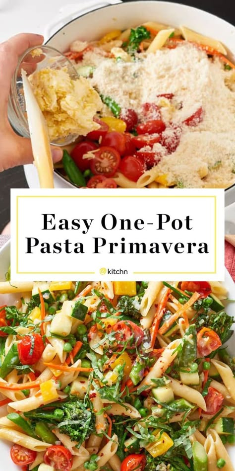 This easy one pot pasta primavera is a weeknight dinner savior. Just combine pasta, cheese and fresh spring vegetables like sugar snap peas and broccolini. Spaghetti Primavera, Italian Spinach, Easy Pasta Primavera, Primavera Recipe, Ricotta Spinach, Pasta Primavera Recipe, Pasta Food Recipes, Butter Pasta, Thick Layers