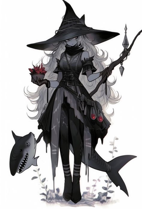 Mystic Character Art, Pirate Character Design Girl, Mystical Character Design, Pathfinder Witch, Shapeshifter Character Design, Witch Oc Female, Pixie Character, Wizard Female, Shark Woman