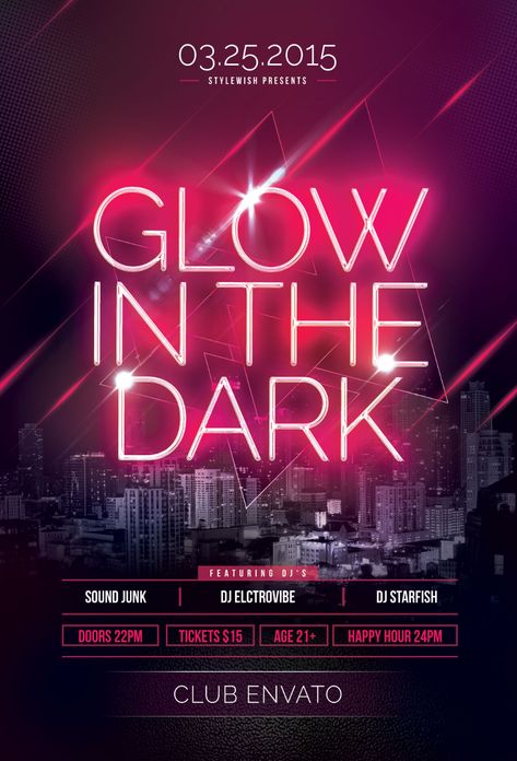 Glow In The Dark Poster Designs on Behance Neon Template, Party Design Poster, Club Background, Dark Poster, Theme Poster, Dark Series, Poster Dark, Series Poster, Graphic Posters