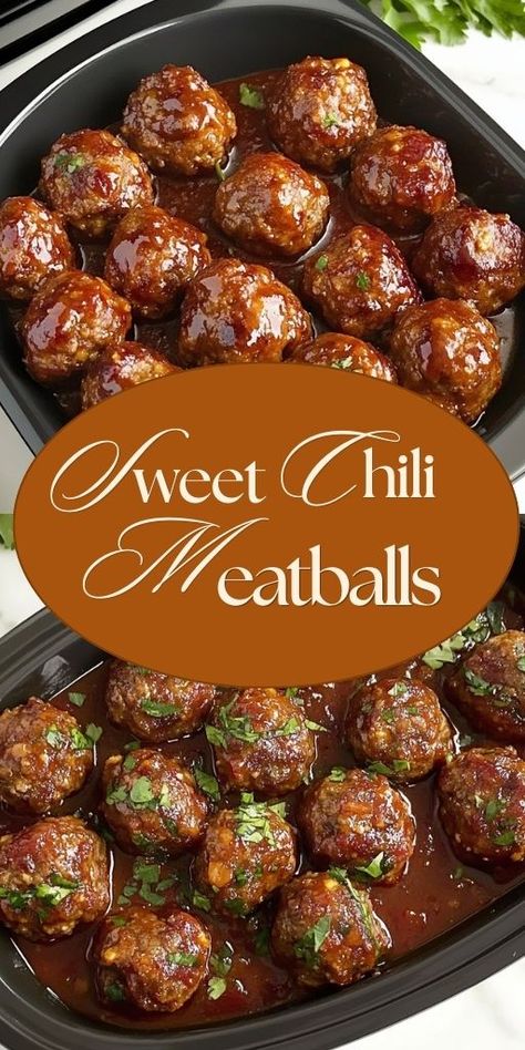 These Sweet Chili Meatballs are packed with flavor and are sure to be a hit at your next gathering! 🍖 With a zesty blend of sweet and spicy chili sauce, these meatballs are a delicious appetizer or main dish for any occasion. 🥳 Perfect for family dinners, holiday feasts, or even a casual get-together, you won’t believe how easy these are to make and how quickly they disappear! 😋 #SweetChiliMeatballs #MeatballAppetizer #EasyMeals #DinnerIdeas #SpicySweet #PartySnacks Trisha Yearwood Sweet And Spicy Meatballs, Chinese Sweet And Spicy Meatballs, Meatballs With Sweet Chili Sauce, Crockpot Meatballs Sweet Chili Sauce, Meatballs With Chili Sauce And Jelly, Sweet Chilli Meatballs, Meatballs With Grape Jelly And Chili, Sweet Thai Chili Meatballs, Hot Pepper Jelly Meatballs