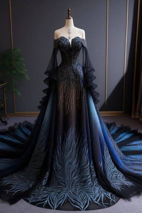 Villain Dresses, Fest Outfits, Fantasy Dresses, Prom Dress Inspiration, Fantasy Gowns, Pretty Prom Dresses, Fairytale Dress, Black Wedding Dresses, Fantasy Dress