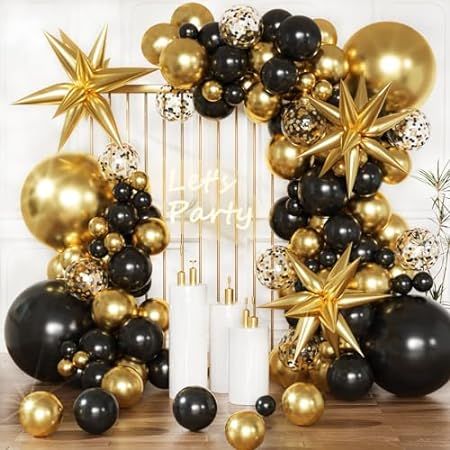 Black Gold Balloons Arch Garland Kit, 124Pcs Black and Gold Balloon Arch Kit with Confetti Latex Balloon for Birthday, Graduation, New Year, Baby Shower, Anniversary Decoration : Amazon.ca: Health & Personal Care Masquerade Party Decorations Theme, Black And Gold Balloon Arch, Gold Black Balloons, Gold Balloon Arch, Black And Gold Party Decorations, Homecoming Decorations, Balloons White, Party Balloons Diy, Gold Birthday Decorations