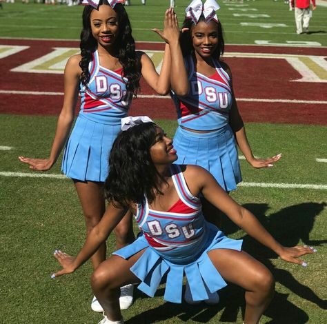 #1908🐸 #1913🐘 Delaware State University cheerleaders Hbcu Cheer, Delaware State University, College Vision Board, Delta Girl, Delaware State, Future Vision, Graduation Photoshoot, Grad Party, Grad Parties