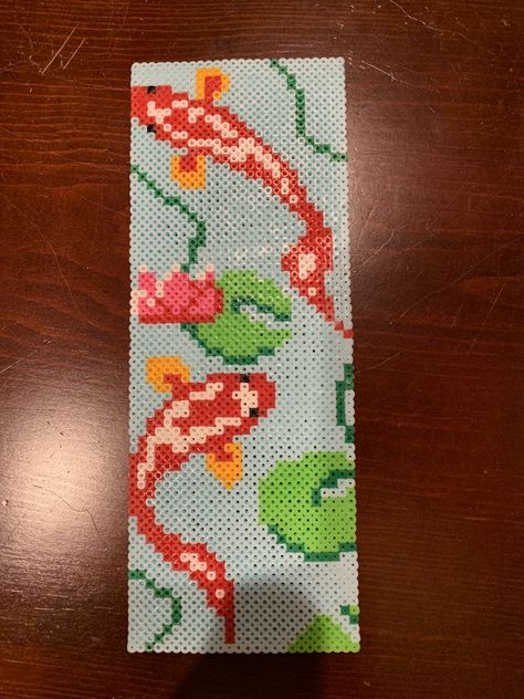 Perler Bead Koi Fish, Perler Bookmark Pattern, Pearler Bead Bookmark, Bookmark Perler Beads, Perler Bead Bookmarks Pattern, Hama Beads Bookmark, Perler Bookmark, Perler Bead Fish, Perler Beads Bookmark