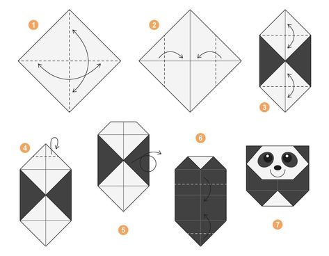 Super Easy Origami, Origami Illustration, Origami Panda, Panda Vector, Origami For Kids, Easy Origami For Kids, Cute Origami, Origami 3d, Easy Origami